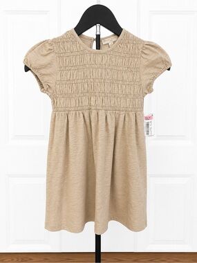 Chelsea & Violet Beige Smocked Short Sleeve Dress